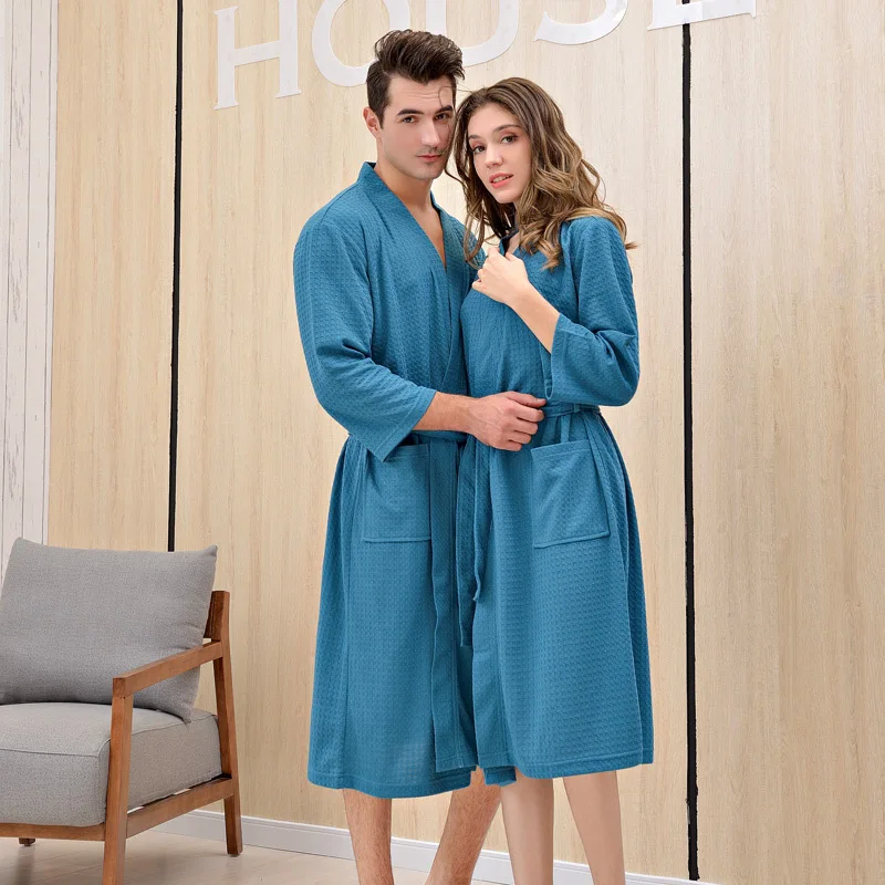 Autumn Winter Water Absorption Bath Robe Shower Towel Men Resort Spa Waffle Cardigan Bathrobe Plus Size Male Hotel Dressing Gown