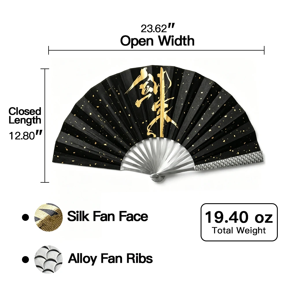 C-Steel Frame Martial Arts Fan High-Density Silk Surface Folding Kung Fu Training Novelty Craft Gift for Cosplay