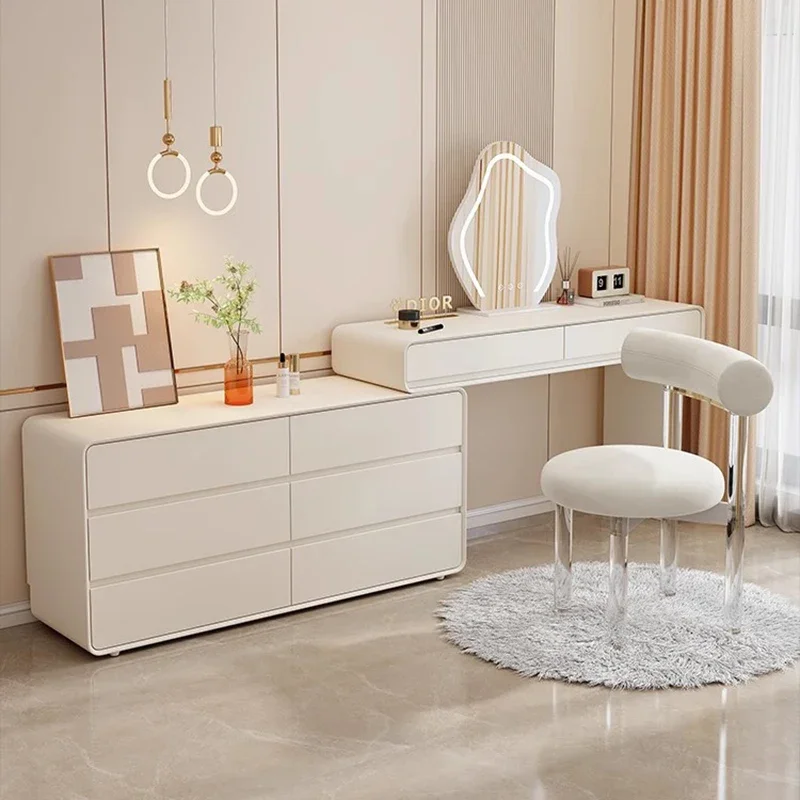 Cómodas estilo crema, tocadores vintage con almacenamiento y espejo, tocadores minimalistas de lujo, muebles para el hogar, Tocadores LLDT