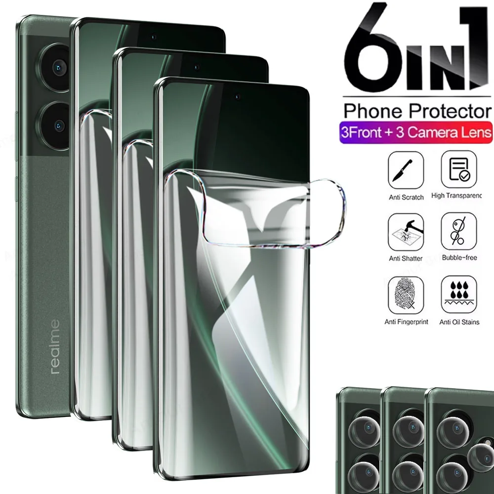 6IN1 Hydrogel Film For Realme GT 6 6T ENO 6 5 SE 3T Pro Neo 3 2 Screen Protector For Realme C63 C67 C55 C53 C51 C30 C25 C20 Film