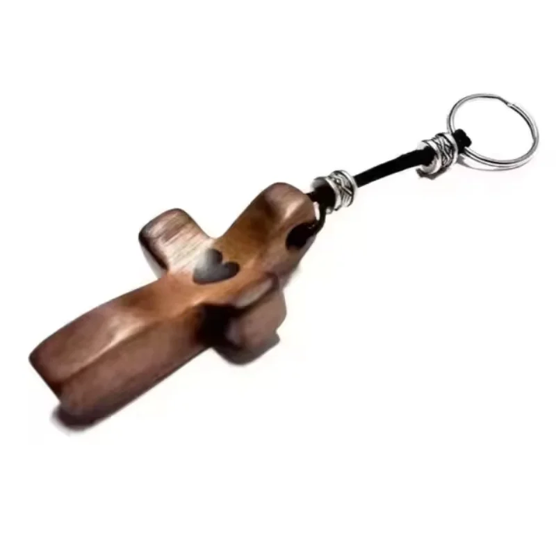 Artisanal Walnut Wood Cross Keychain Handheld Pocket Stress Relief Personalized Laser Engraved Car Key Ring Backpack Pendant