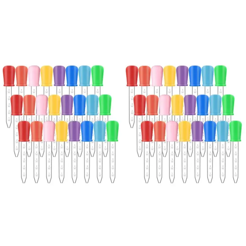LLCS-48 Pack Liquid Droppers, 5Ml Silicone And Plastic Clear Medicine Eye Dropper With Bulb Tip For Kids Crafts Mold,8 Colors