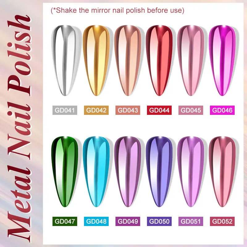 7.5ml Mirror Effect Metallic Nail Polish Chrome Gold Silver Purple Metal Nails Art Polish DIY No Baking Natural Quick-Drying
