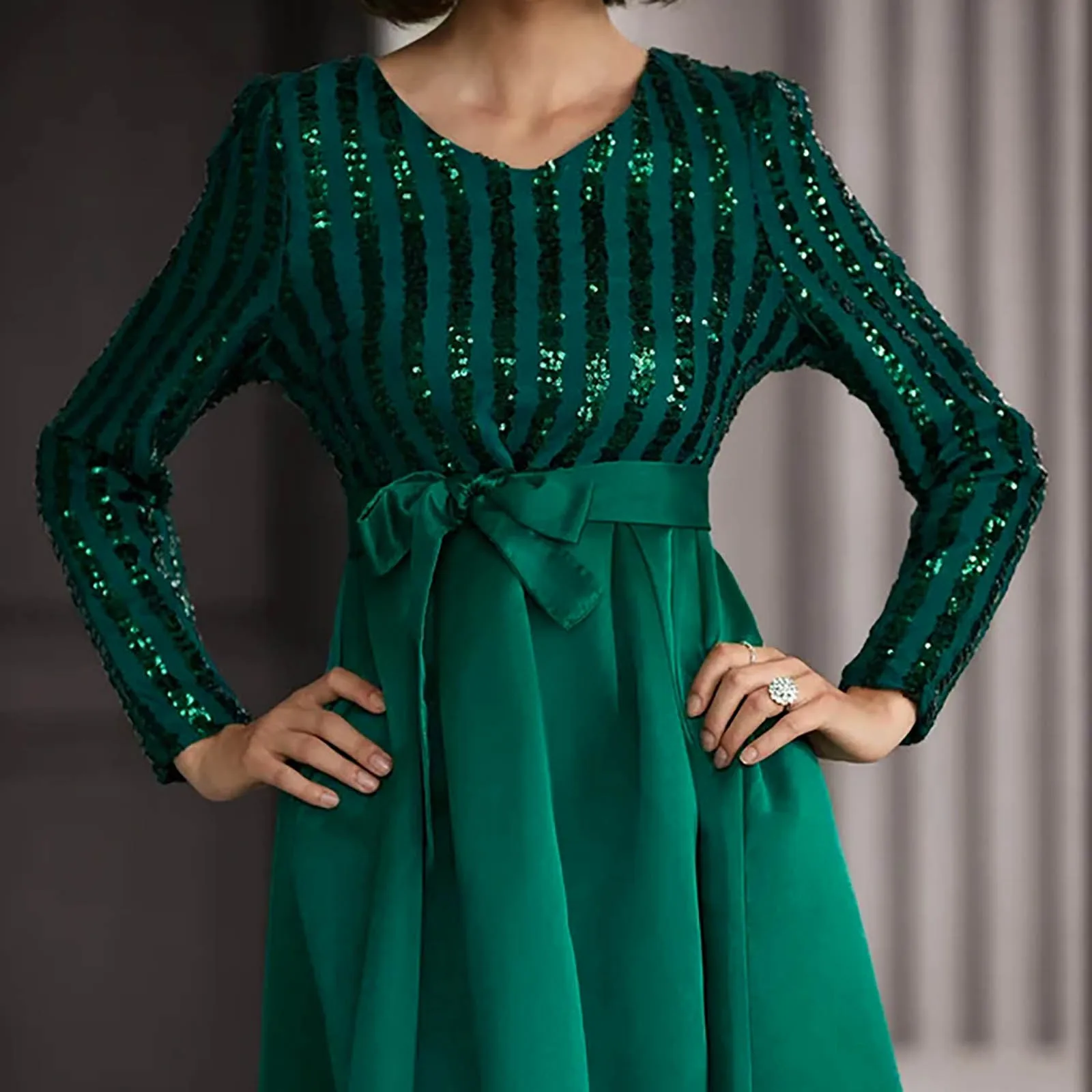 Elegante Sequin Cocktail Party Swing Jurk Sexy V-hals Lange Mouwen Jurk Jurk Gewaden Vrouwen Banket Avondjurken Vestidos