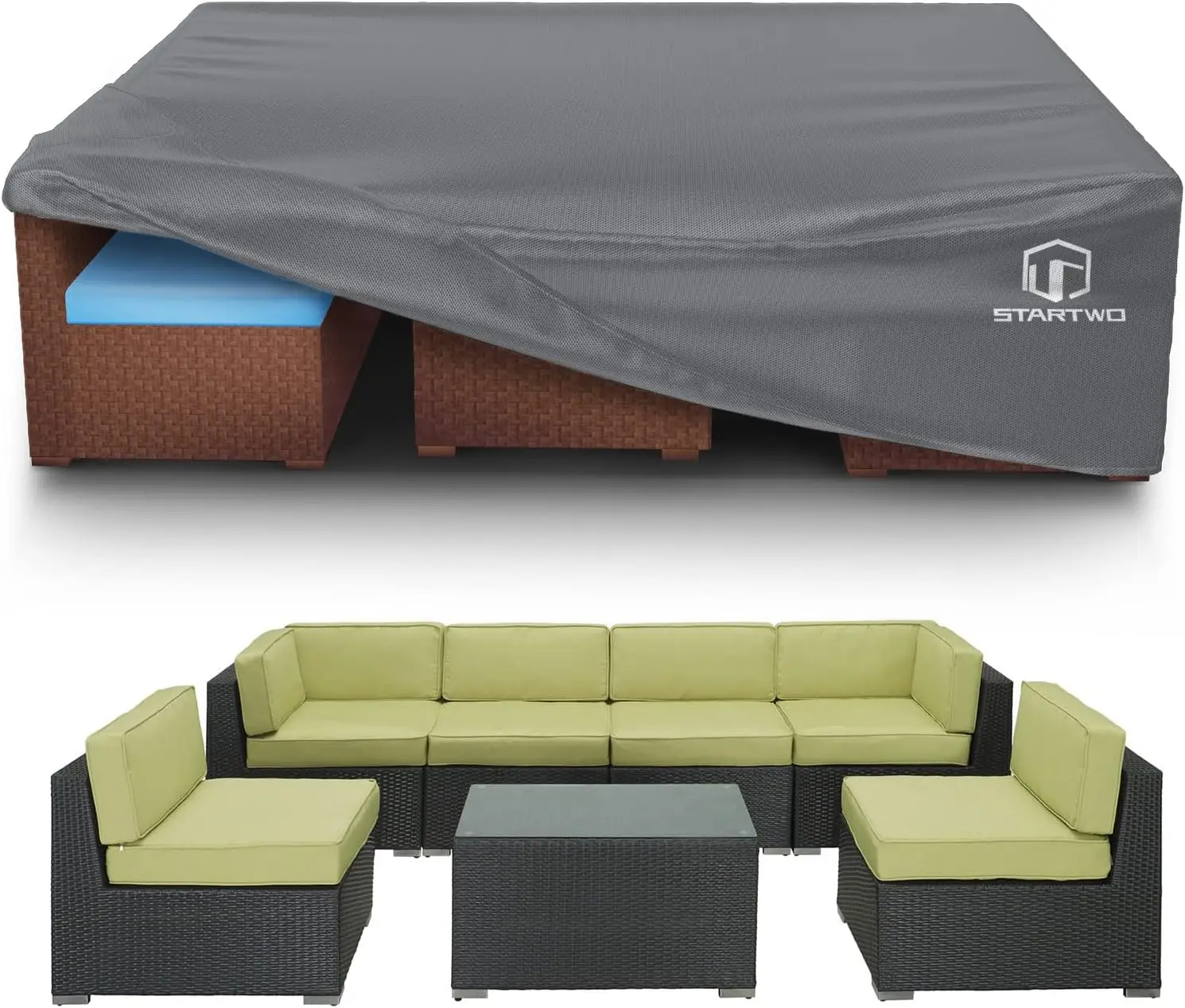 

Waterproof Outdoor Furniture Cover for Sectional Sofa and Dining Sets, Universal Fit, Grey