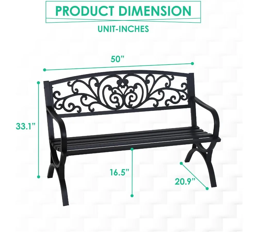 مقعد حديقة خارجي مقاس 50 بوصة بتصميم زهور ومقعد شرائحي ومساند للذراعين - مثالي للفناء والشرفة #3
