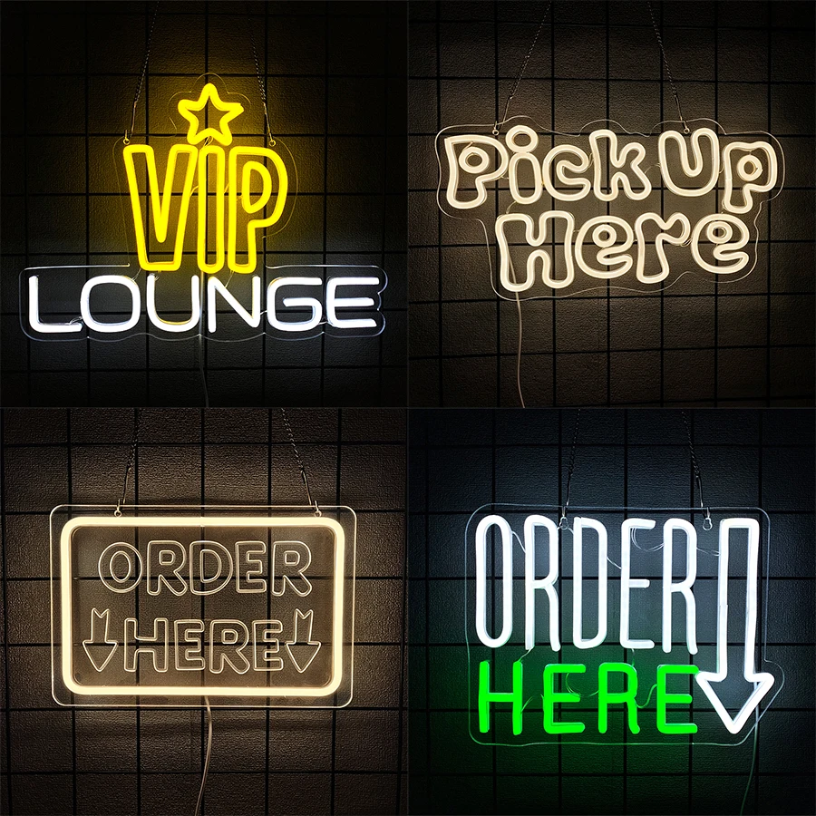 Order Here Neon Sign LED Sign for Store Supermarket LED Lights Order Decor Neon Lights Sign for Business Bar Shop Wall Decor