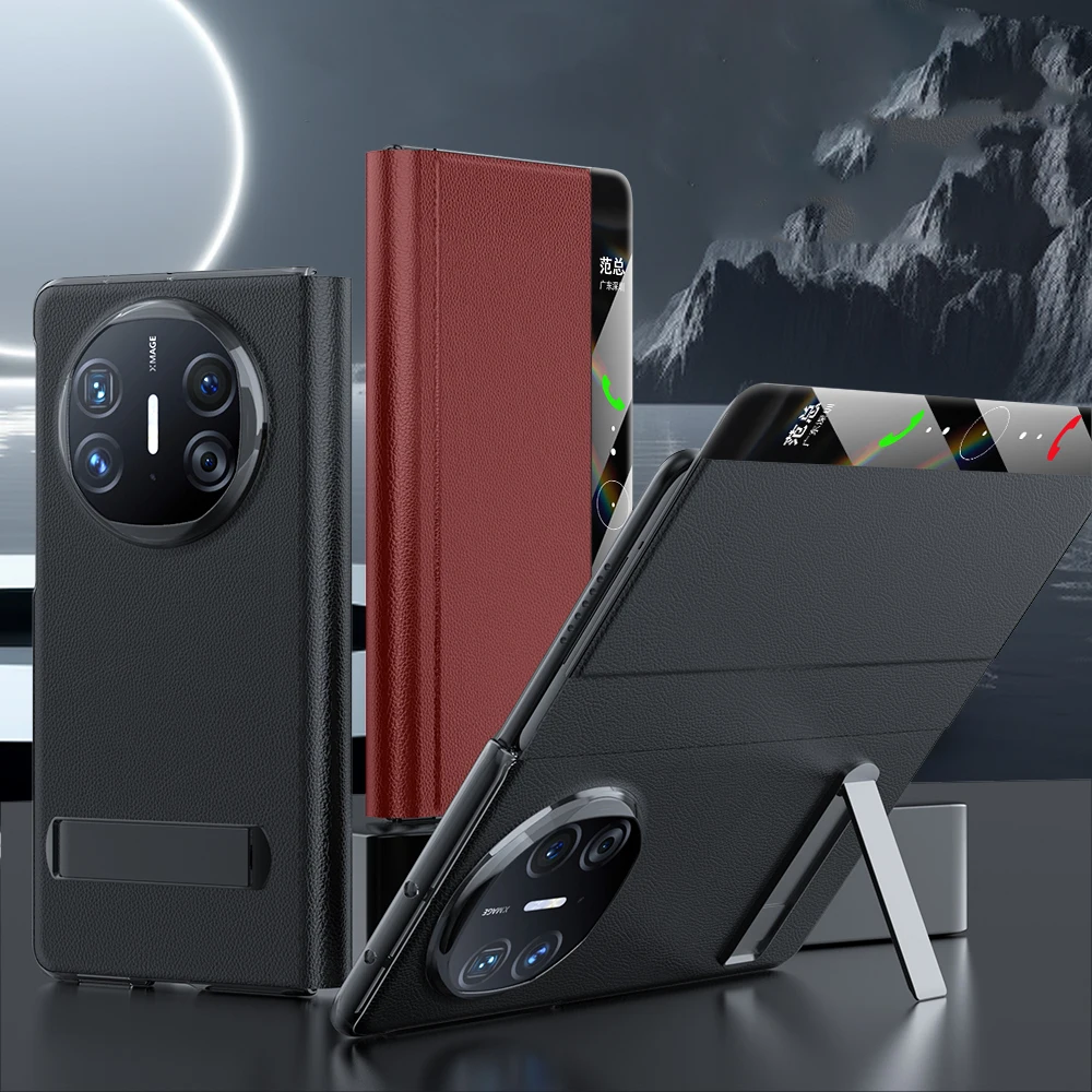 

Кожаный чехол-кошелек Smart Dormancy View Windows для HUAWEI Mate X6, тонкий противоударный чехол с кронштейном