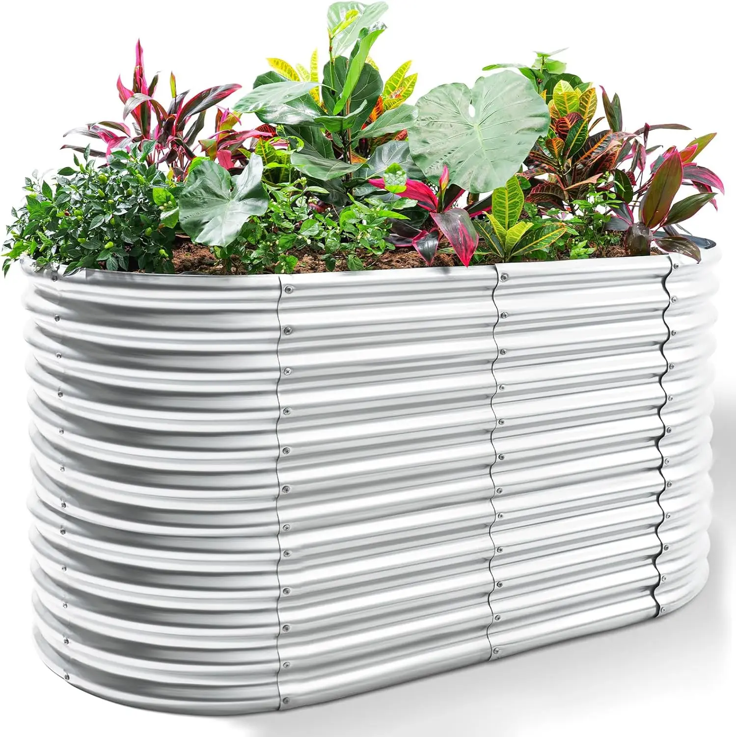 Outdoor Gardening Galvanized Metal Planter Box in Classic Silver, Large Capacity and 3ft Tall, Durable for Vegetables