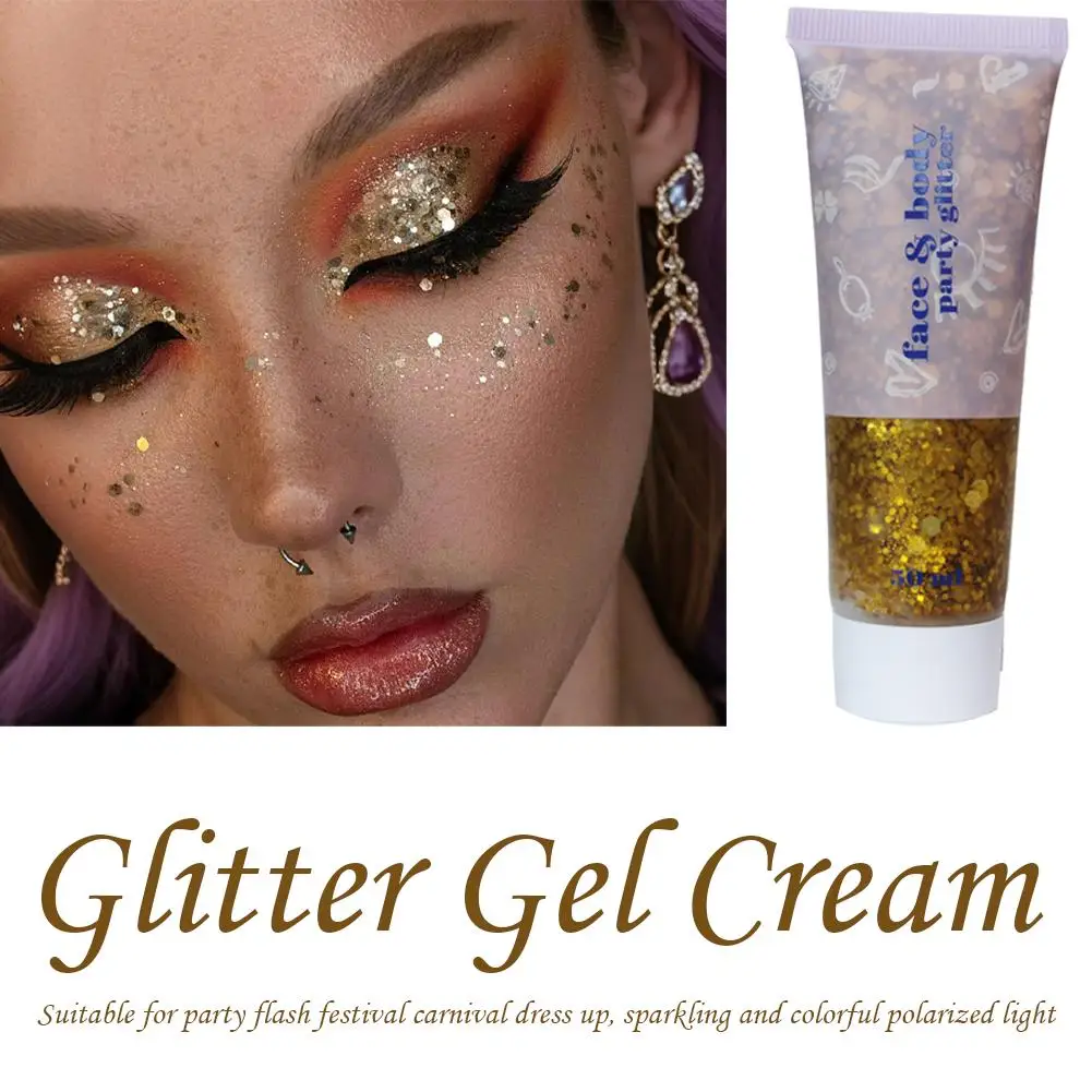 Corpo glitter gel 50ml líquido holográfico feminino maquiagem brilhos para gel fácil maquiagem brilhante festival glitter uso corporal e2s6