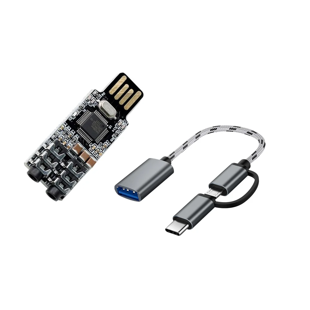 2 In 1 USB OTG Cable Type-C/Micro-USB To USB 3.0 Adapter (Grey) & VHM-303 CM108 USB Drive-Free Sound Card