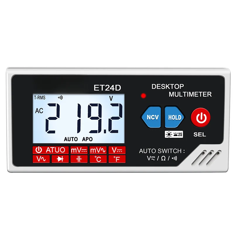 True For RMS Desktop Multimeter ET24D 6000 Counts AC/DC Voltage Resistance Capacitance NCV and Temperature Measurement