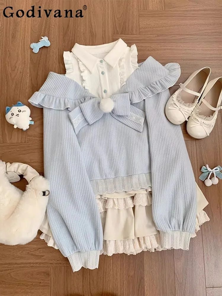 

Sweet and Cute Autumn Winter New Japanese Original Lolita Off-Shoulder Sweater Two-Piece Set Daily Commuting Versatile Outfit