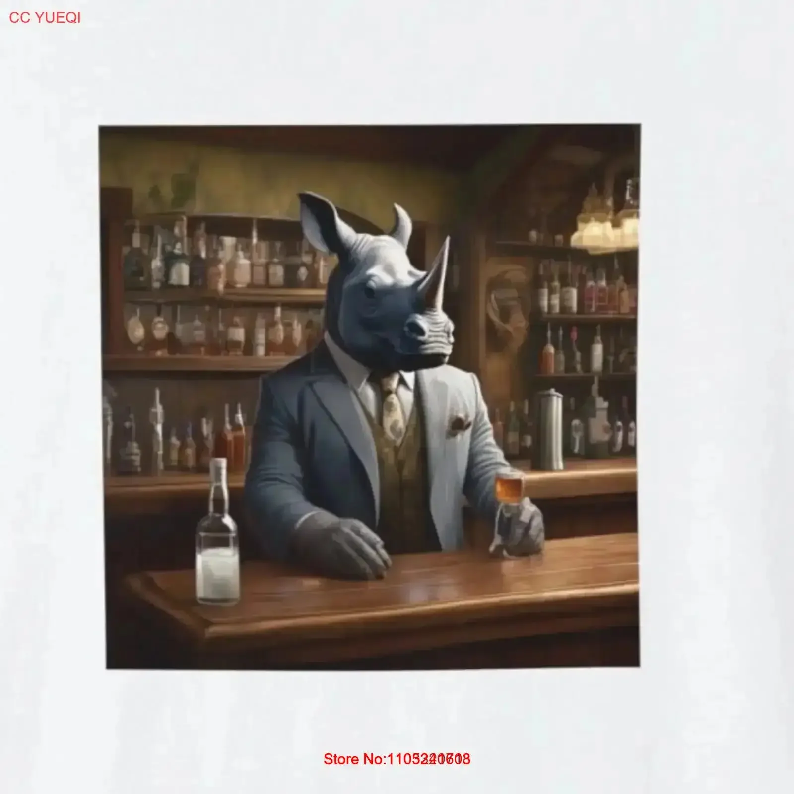 

Drinking Rhino T shirt vintage Washed Breathable Slightly Casual streetwear homme fashion Versatile Soft Stylish vintage