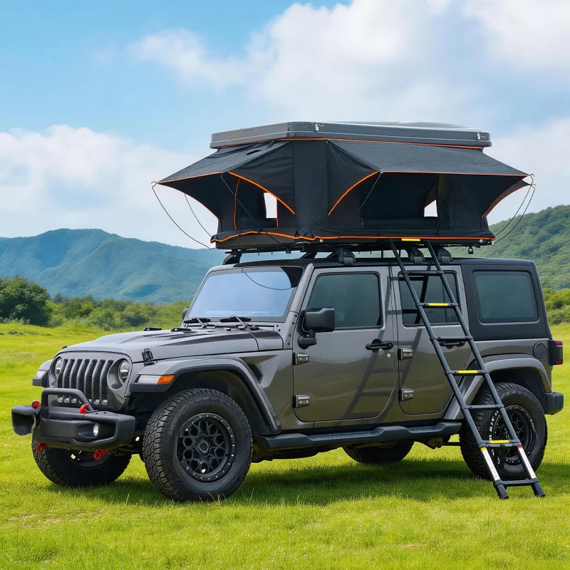 High Quality 3-4 Person ABS Hard Clamshell Black Aluminum Triangle Car Roof Tent Custom Waterproof Offroad Camping Shelter