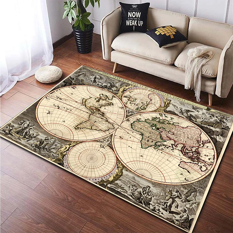 Retro navigation Map Pattern Decorative Square Rug Modern House Living Room Floor Matte Bedroom Carpet Art Poster Mat Fans Gift