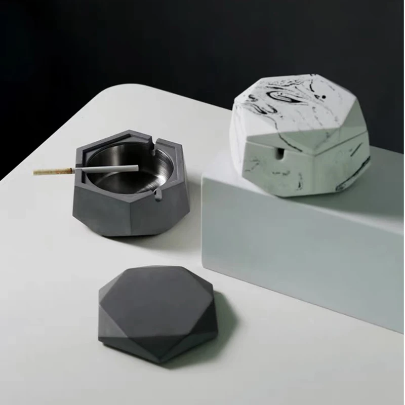 

2 шт./компл., геометрический дизайн, сделай сам, цемент с крышкой, коробка для хранения, форма для украшения дома, мраморная пепельница, силиконовая бетонная форма