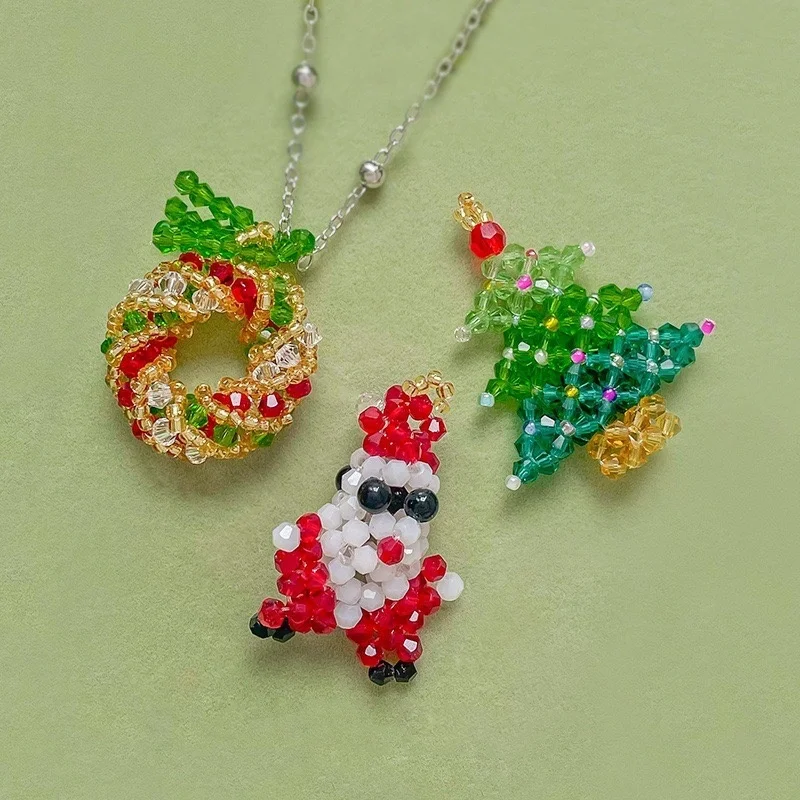 New 20pcs/lot glass beads decoration handmade Weave Christmas tree Santa Claus wreath shape bead diy jewelry hair accessory