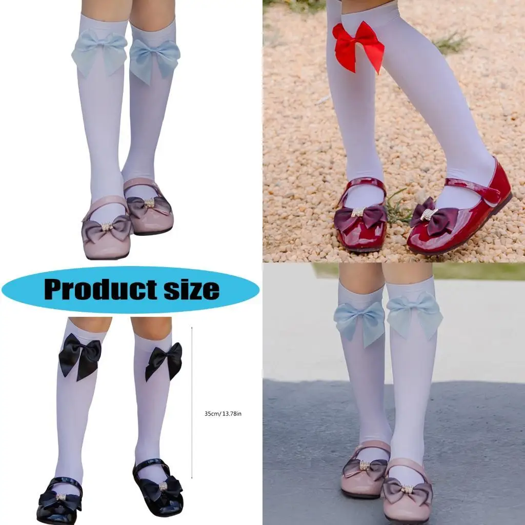 

Y3NE Bows Knee Highs Socks Over Calf Socks Sheer Silk Stockings Student Girls Long Tube Socks for Halloween Cosplay Party
