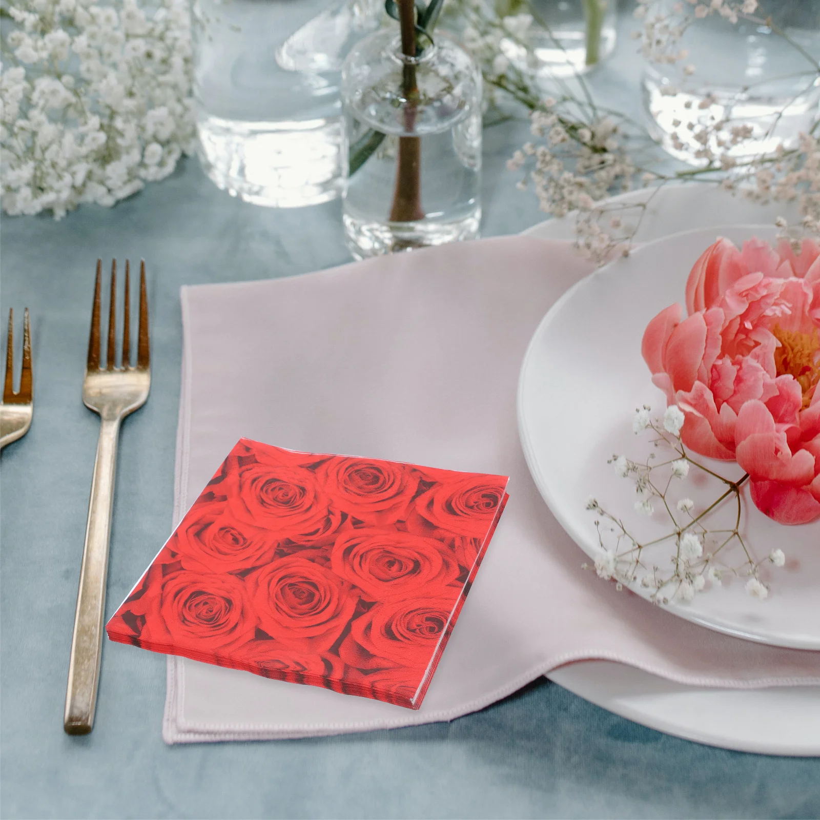 

20 Sheets 33x33cm Red Rose Printing Napkin Disposable Paper Napkins Party Supplies for Valentine's Day