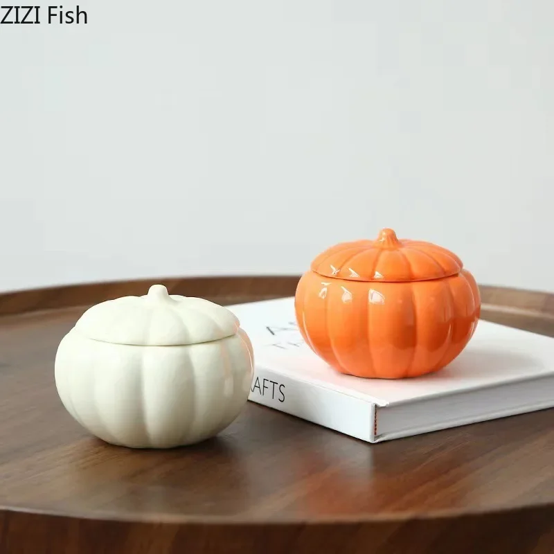 Ceramic Storage Tank Pumpkin Candle Holders Candlestick Porcelain Container Desktop Storage Organization Candle Jar Mini Can