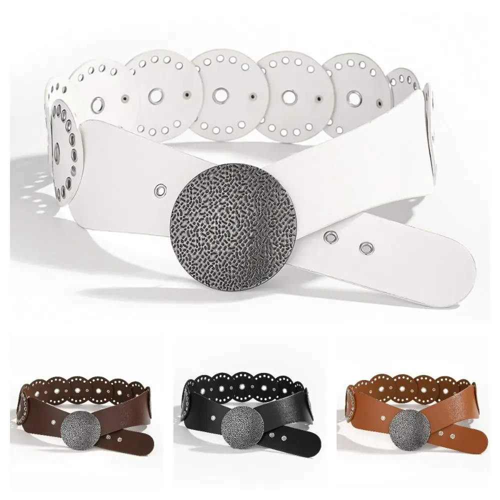 

Versatile PU Leather Wide Women's Belt Circular Rivets Punk Rivet Waist Belt Gothic Y2k Dress Jeans Belt Streetwear