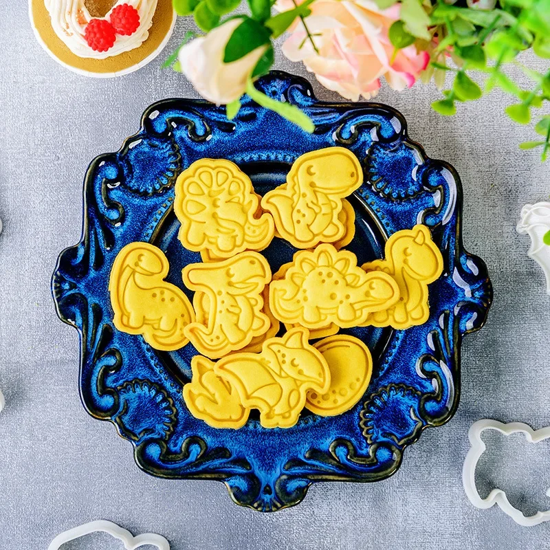 3D Dinosaur Cookie Cutters Mold Fondant Biscuit Embossing Mould Sugar Craft Dessert Baking PLA Plastic Mold Cake Decoration Tool