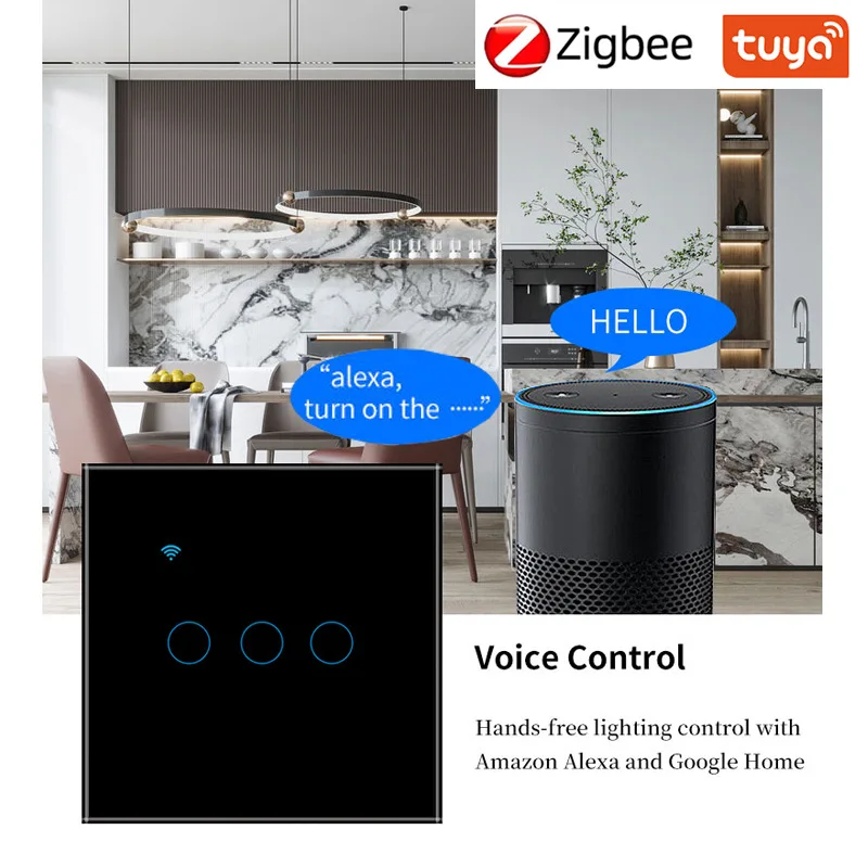 Tuya Zigbee 86-Type Smart Switch (EU): Neutral-Wire, Concealed-Mounted Glass, Alexa/Google/Yandex Voice & APP Control