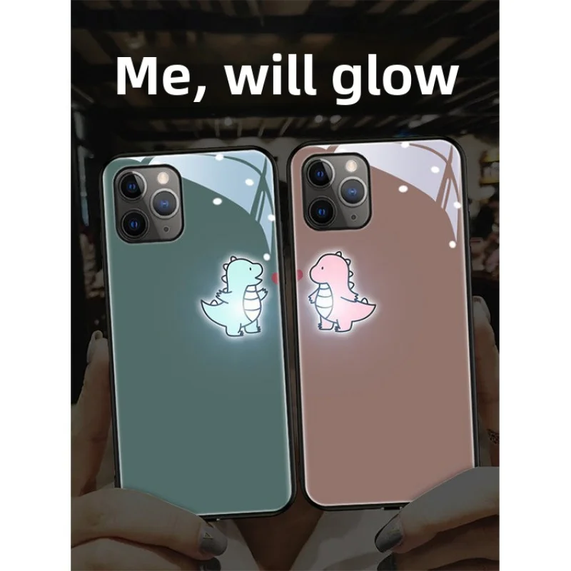 Cute Love LED light glowing luminous tempered glass phone 16 15 14 13 12 11 pro