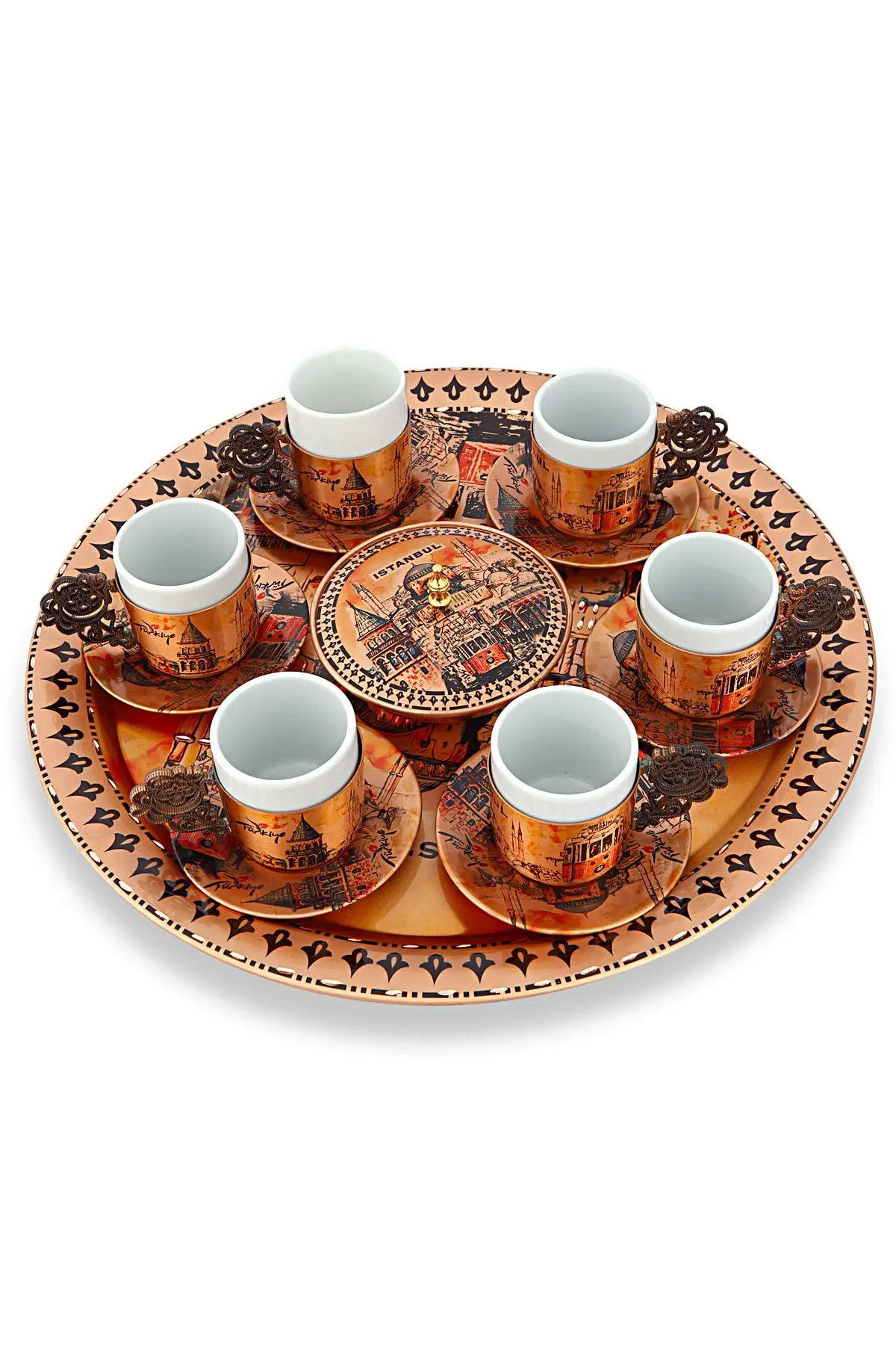 

DOLBOVI Ayasofya themed 6 person copper coffee set handmade espresso cup