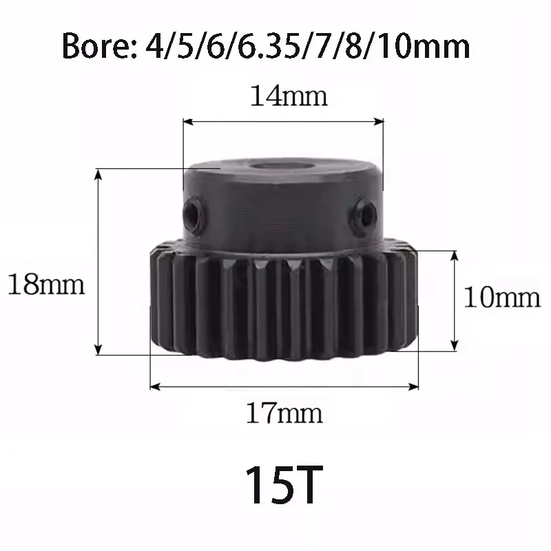 1pcs 1 Mod Spur Gear 15T 16T 17T Bore 4mm~10mm 45# Steel Blackening Transmission Gears Pinion 1M Motor Gear Parts Accessories