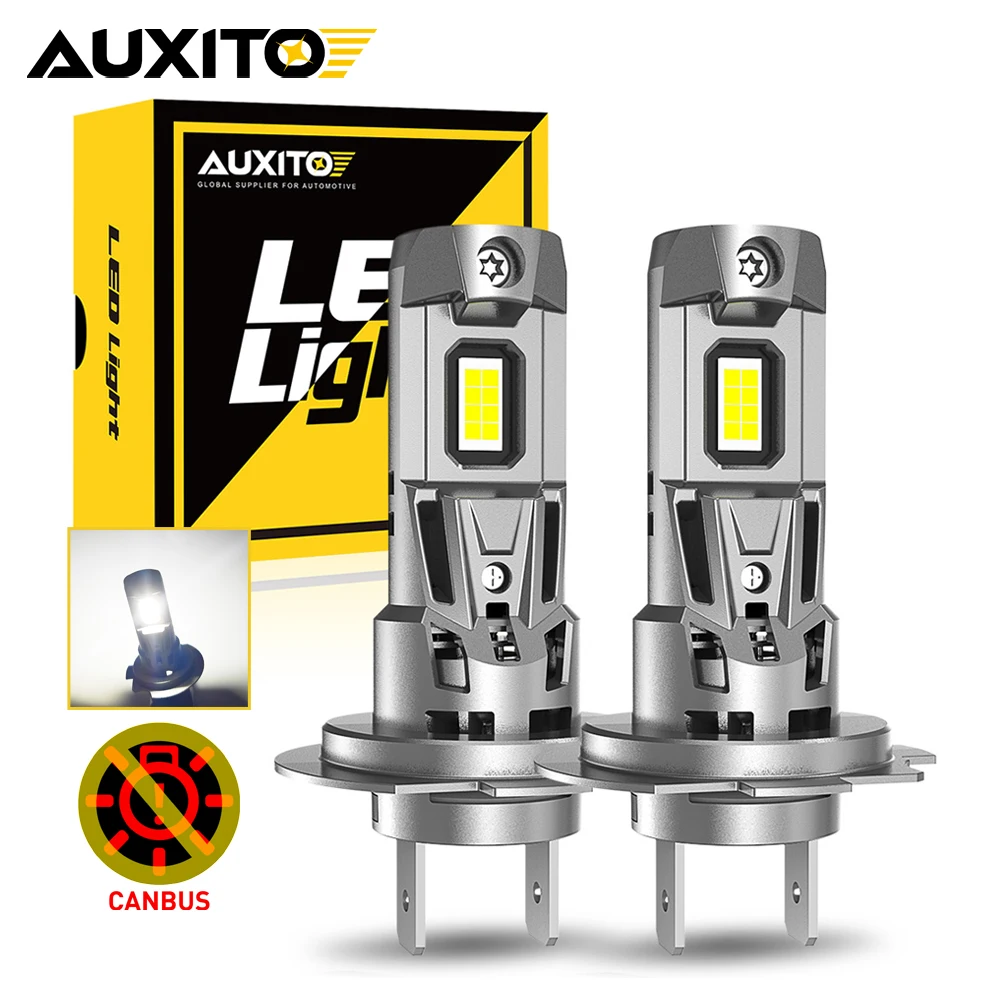 AUXITO 2x Canbus H7 Żarówka LED 22000LM 120W Bezbłędna 1: 1 Mini Rozmiar Latarka czołowa Bezprzewodowa Super jasna 6500K Biała latarka czołowa H7