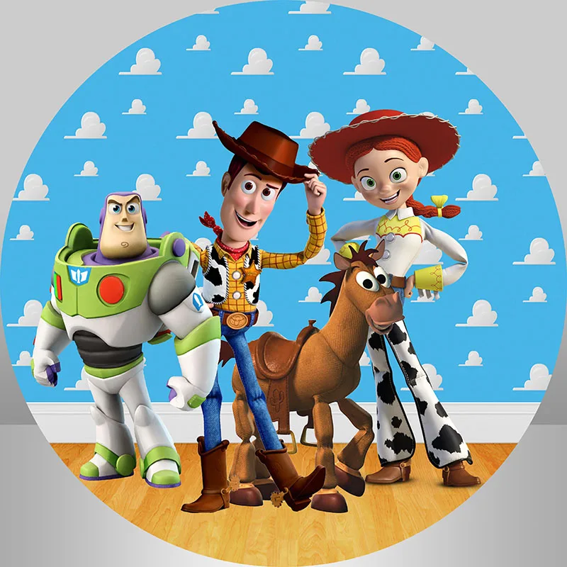 Toy Story Round Cover Newborn Baby Shower Kid Birthday Circle Backdrop Disney Round Cylinder Cover Decorations Photo Booth Prop