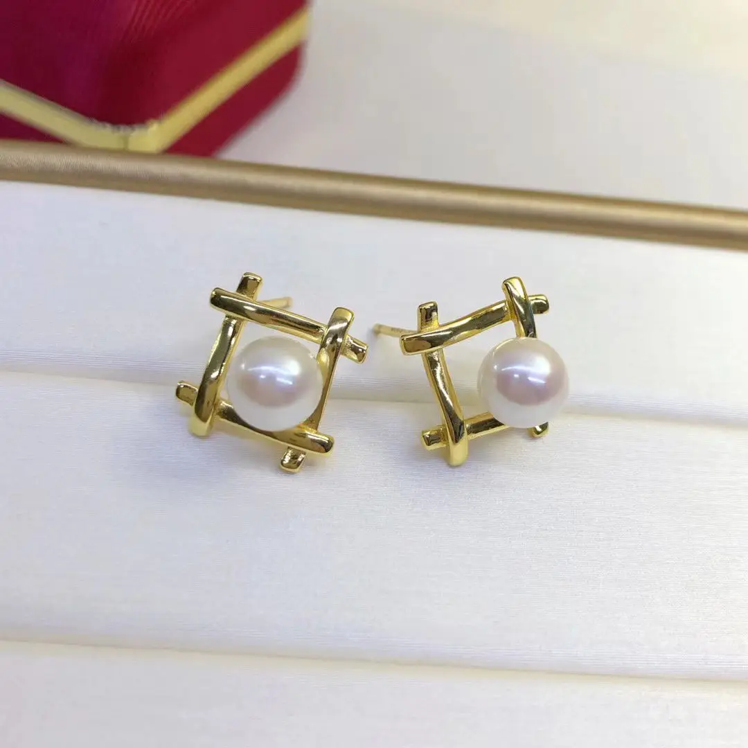 Wholesale S925 Sterling Silver Earrings Mount Findings Settings Base Mounting Parts Accessory for 7-8mm Pearls 5 pairs/lot