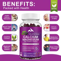 Calcium Magnesium Zinc Gummies Contain 200mg of Magnesium Glycinate, Potassium, and D3, Which Support Bones, Muscles, and Joints