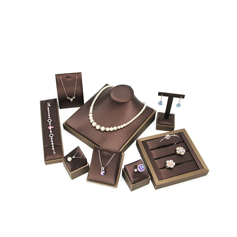Brown Pu Leather Jewelry Display Stand Ring Earrings Necklace Pendant Bracelet Storage Display Stand