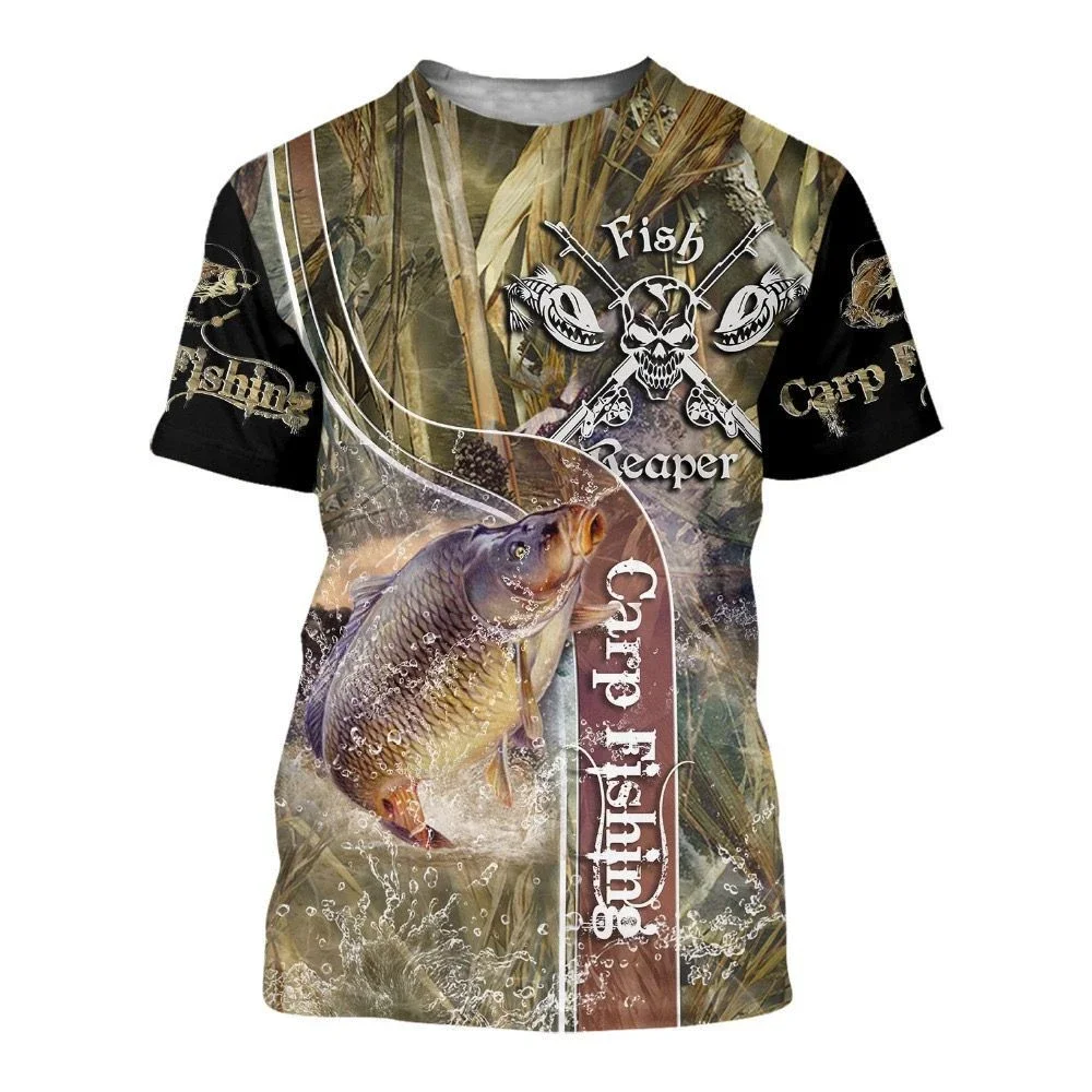 Summer Carp Fishing Print T-shirts for Men Printing Loose ShortDrying Tee Shirt Casual Street Top