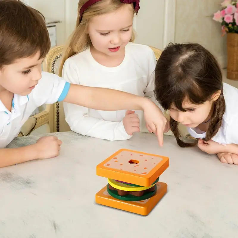 Juguete de apilamiento de sándwich de hamburguesa, juego de apilamiento de comida de simulación, sándwich de hamburguesa, Juguetes Educativos de aprendizaje preescolar, fino