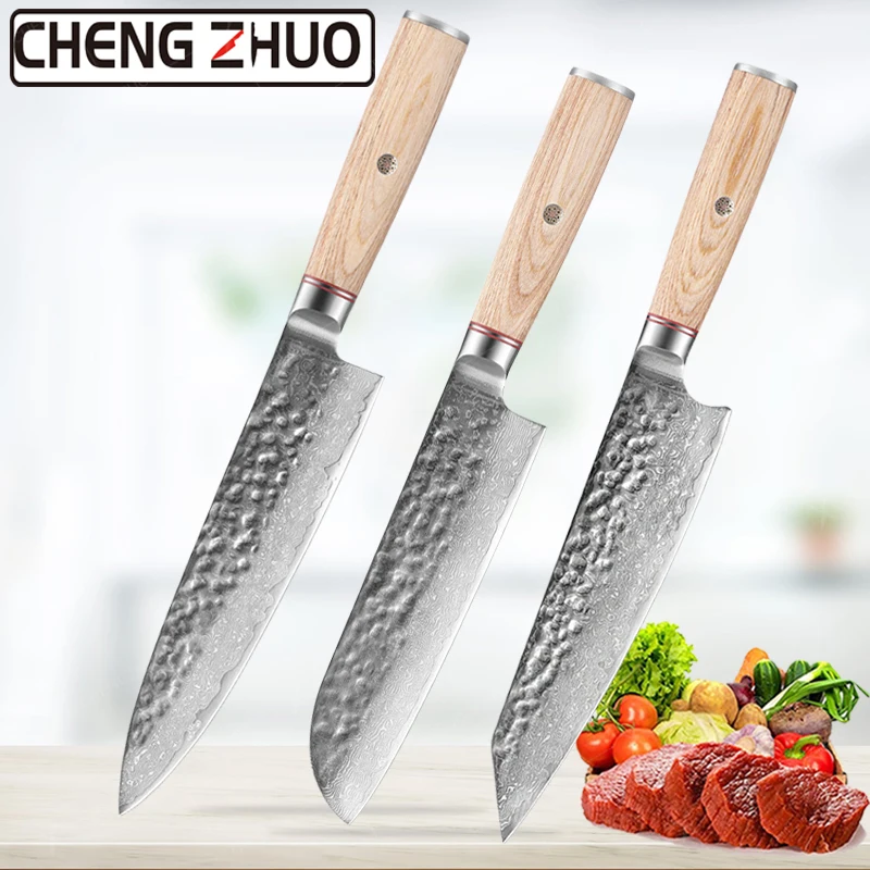 Professional Japanese Chef Knife Set Damascus Steel VG10 Hand Forged Kitchen Knives Meat Fish Fruit Sliced Cleaver Santoku Knife