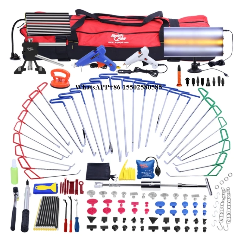 

Super PDR Professional Car Dent Repair Hook Rods Kit Auto Body Dent Removal Tools with LED Lamps Dent Lifter for Hail Damage