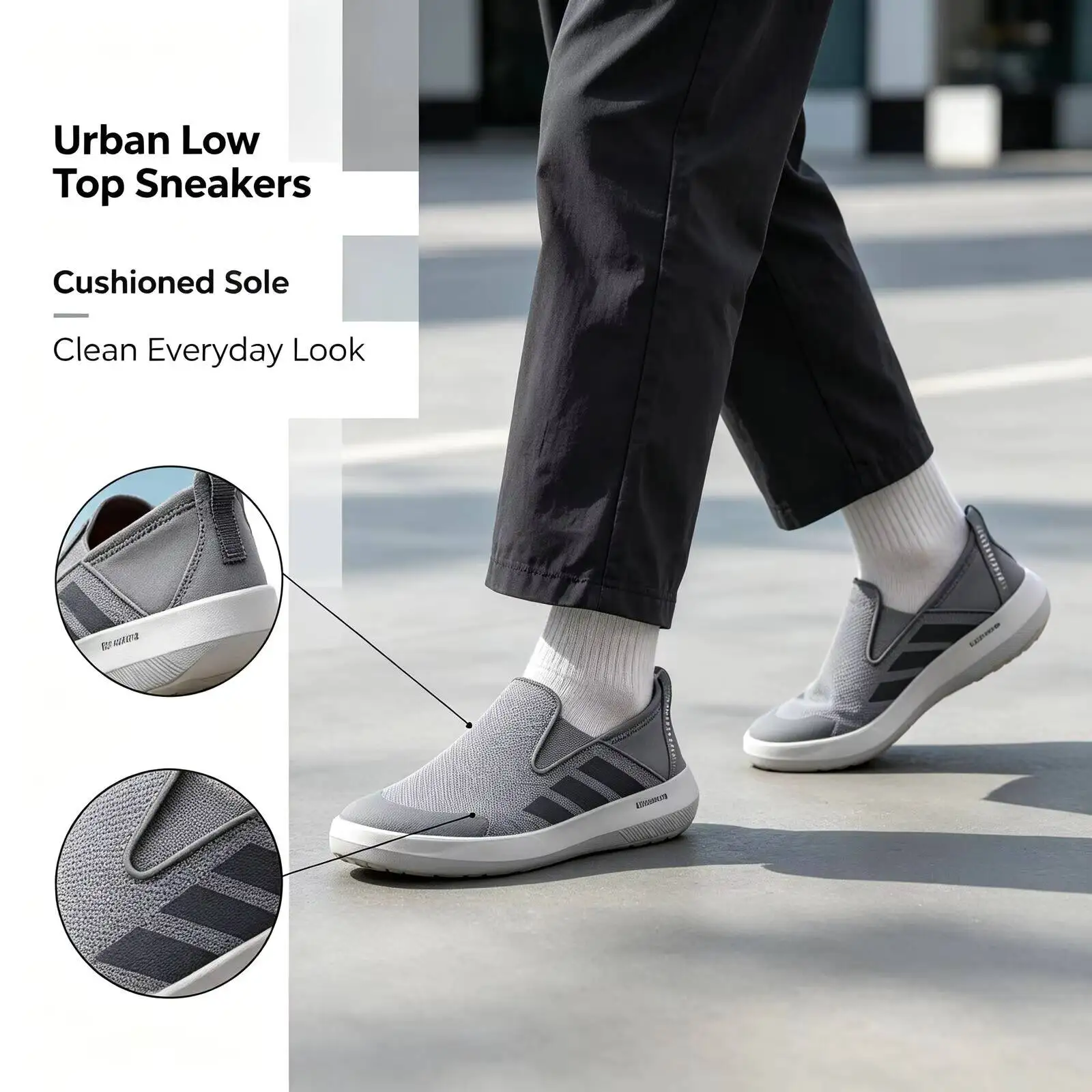 New Adidas Grey Black Low Top Shoes for Men Minimal Urban Style Cushioned Sole Lightweight Casual Sport Sneakers Jr1820