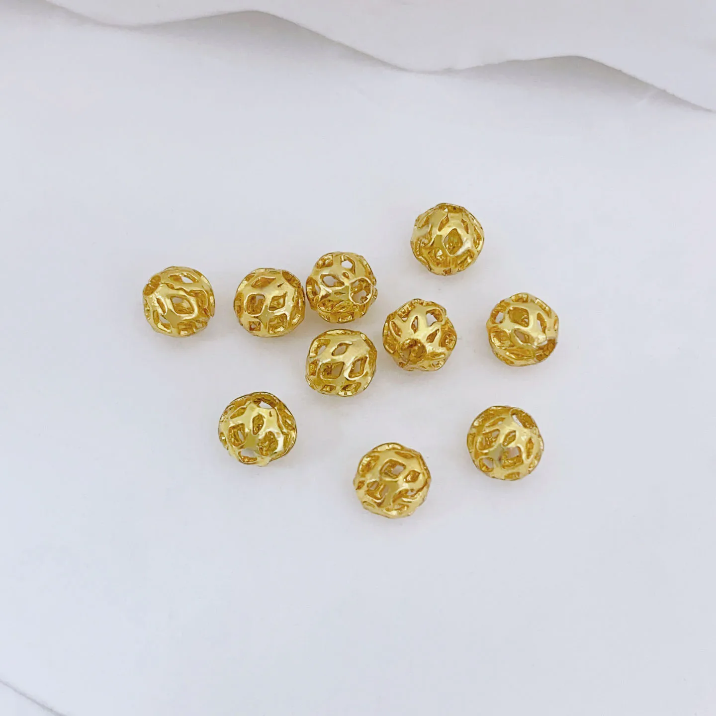 ลูกปัดตาข่ายกลมชุบทอง 50 ชิ้น สำหรับทำสร้อยข้อมือ สร้อยคอ DIY อุปกรณ์ทำเครื่องประดับ ขายส่ง