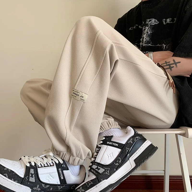 

Men's Sporty Loose Fit Casual Pants Spring Autumn Large Size Heavyweight Drapey Comfortable Long Trousers Fashionable Youth S...