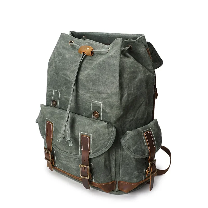 Vintage Oil Wax Canvas Backpack Men Leather Military Waterproof Travel Shoulder Bag High Quality school Bag Laptop Backpack