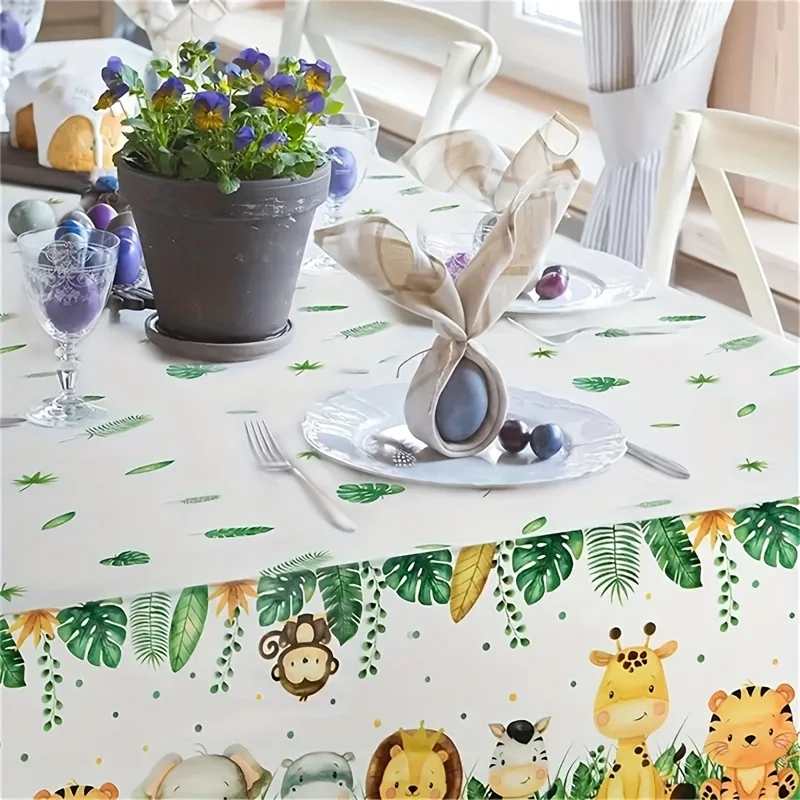 Jungle Safari Animal Rectangle Tablecloth Birthday Party Decor Cartoon Tigers Lions Elephants Dining Table Cloth for Table Decor