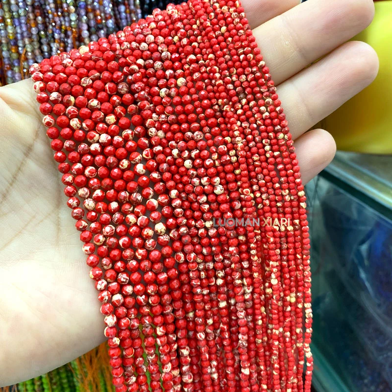 Round Stone Faceted 2 3 4mm Lake Blue Ocean Sediment Imperial Jasper Beads for Jewelry Making Diy Bracelets Charms Accessories