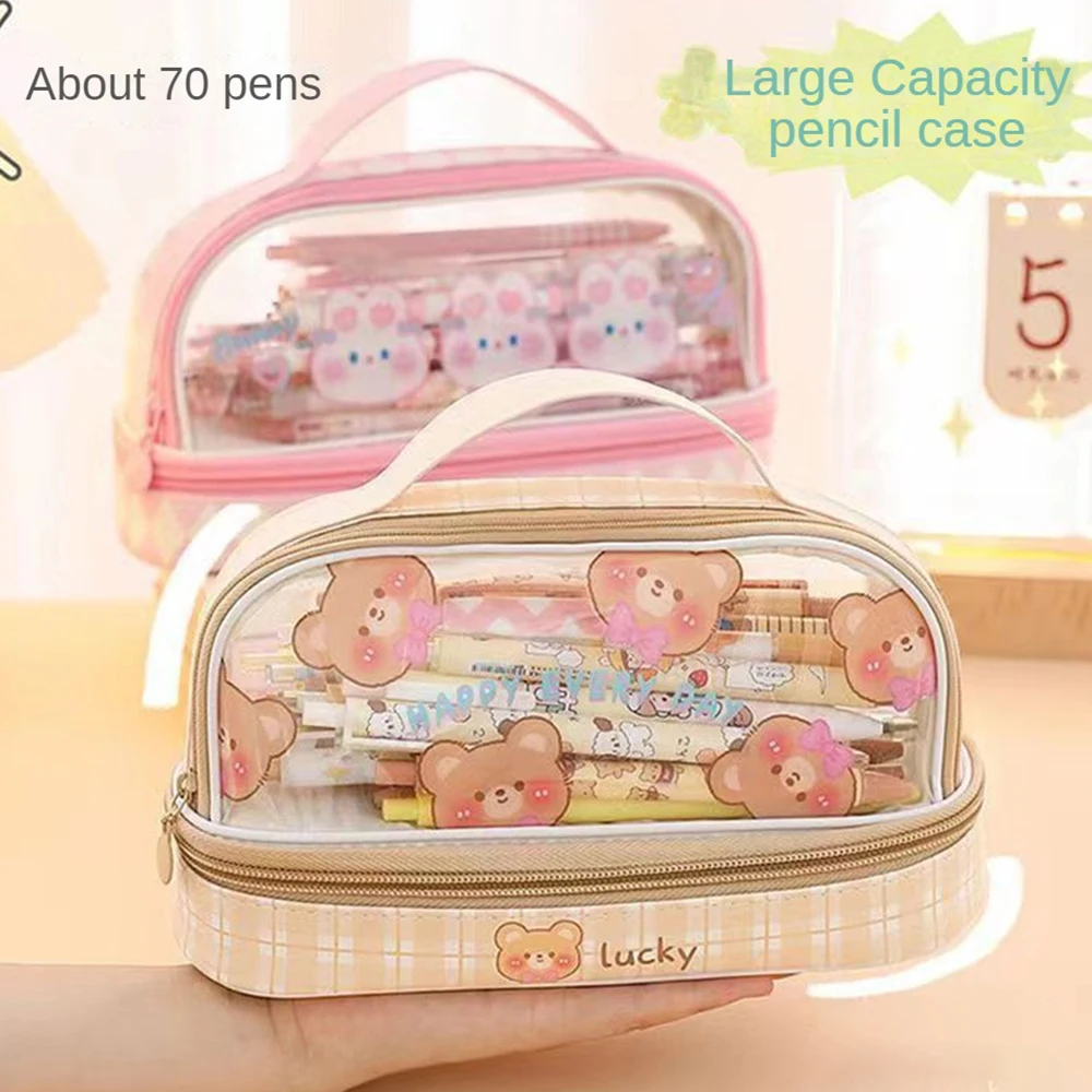 القرطاسية المدرسية أساسيات المدرسة دائم طبقة مزدوجة تخزين الكورية حمل مقلمة الكورية نمط لطيف مريحة