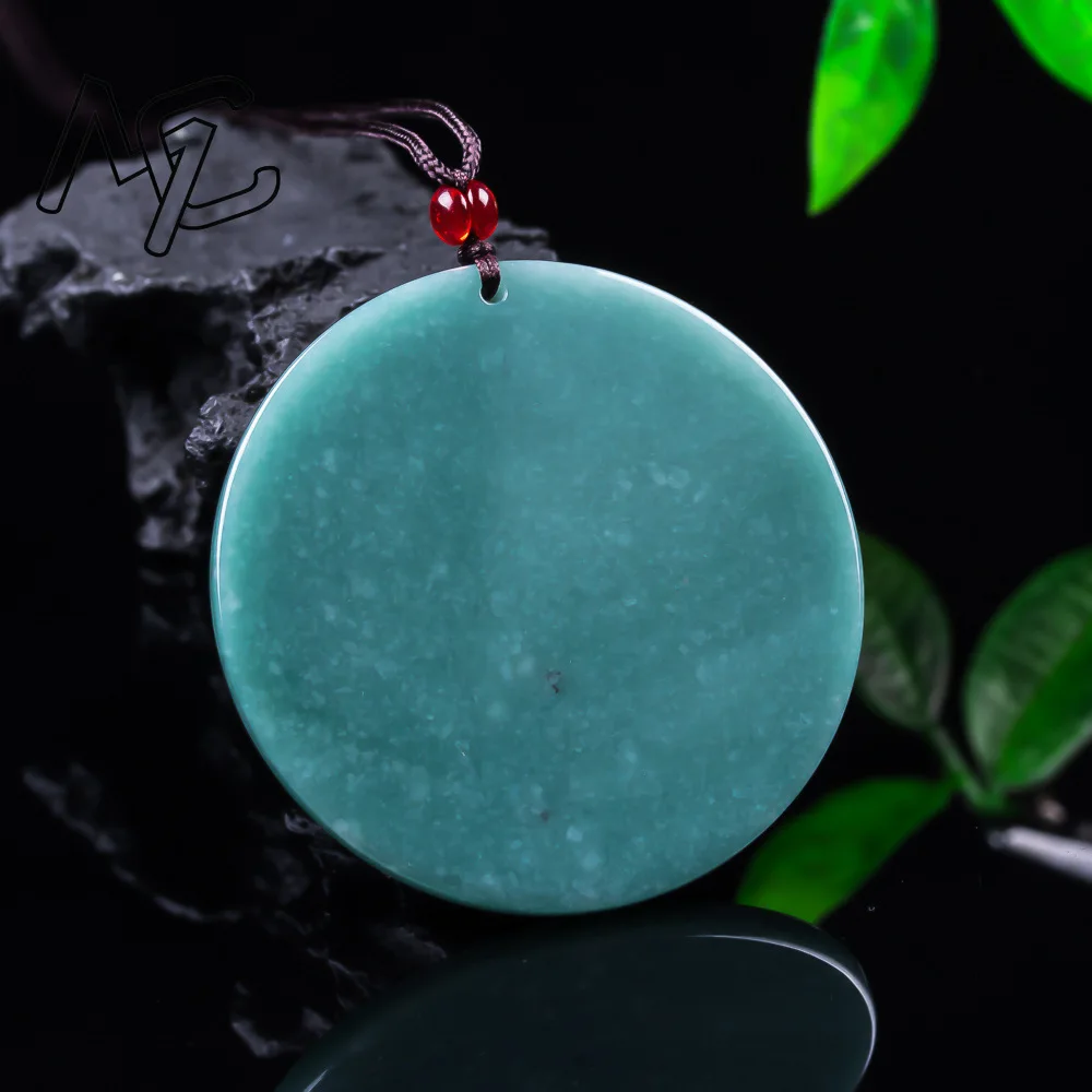 Natural Jadeite Blue Water Emerald Peaceful Card Pendant Necklace Exquisite Carved Charm Jewelry Fashion Amulet Gifts Men Women