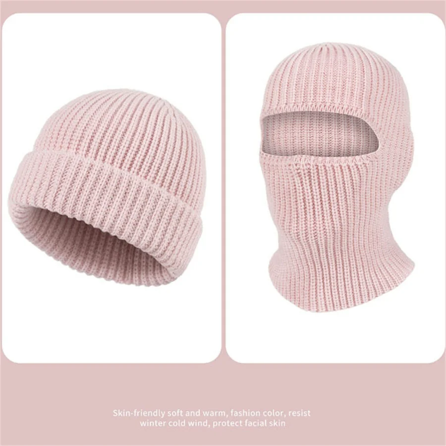 2pcs A Hole Beanies Mask Knit Hat 2in1 Full Face Protection Earmuffs Balaclava Cap Winter Outdoor Cycling Ski Warm Face Cover 6