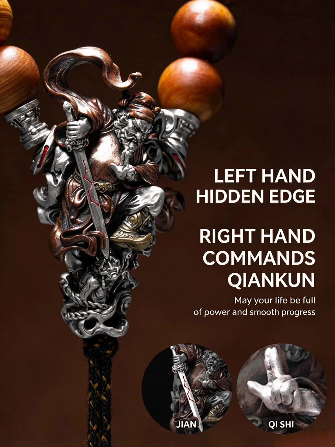 Zhong Kui San Tong Pendant White Bronze DIY Jewelry Making Findings Chinese Ghost Catcher Amulet Bead Spacer for Mala Bracelet 4